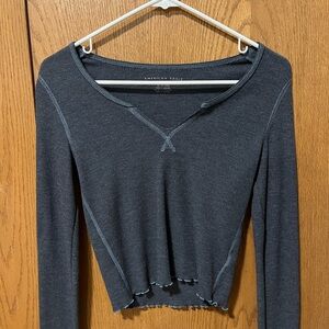 American Eagle Blue V Neck Long Sleeve Crop Top